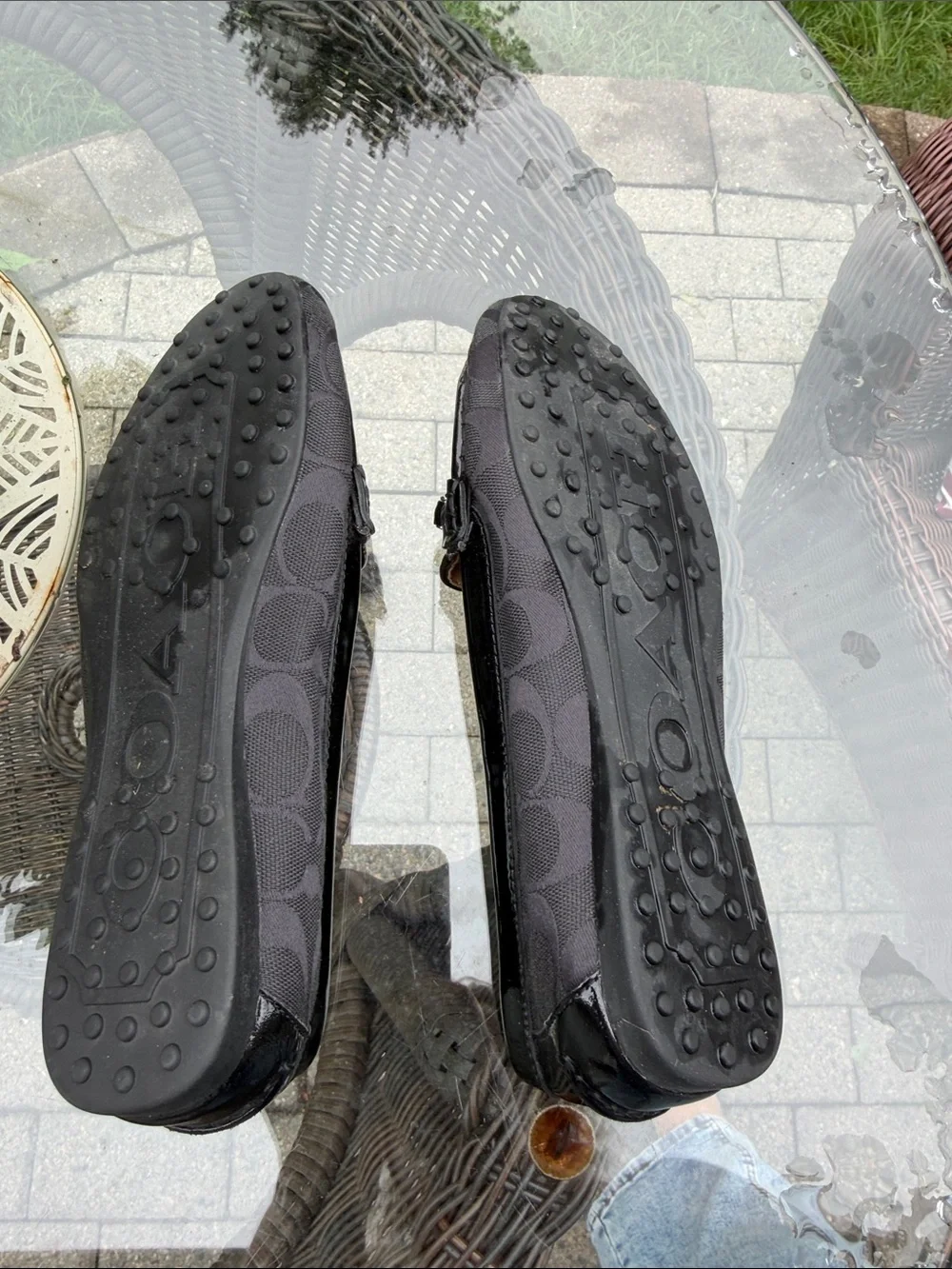 Coach Black Signature Canvas & Patent Leather Horsebit Loafers